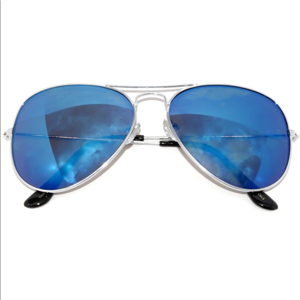 Silver Frame Blue Mirrored Lens